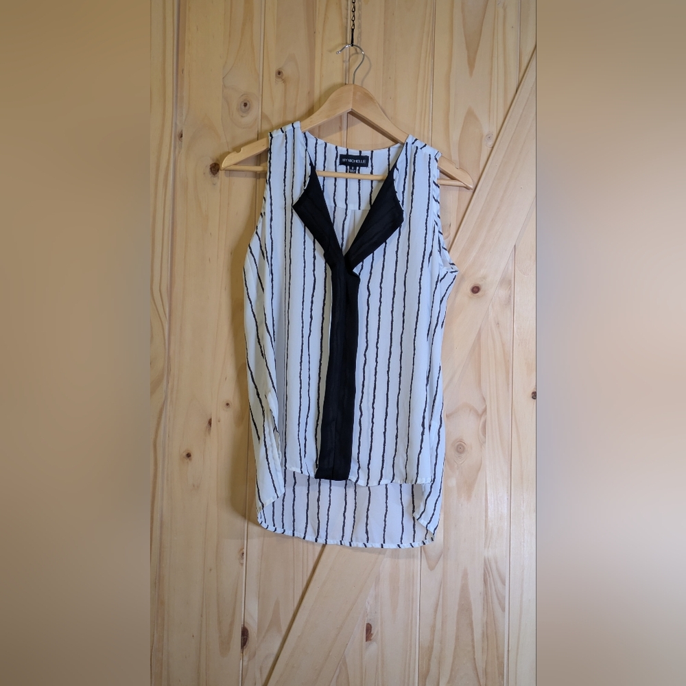 My Michelle Cream Asymmetrical Sleeveless Blouse